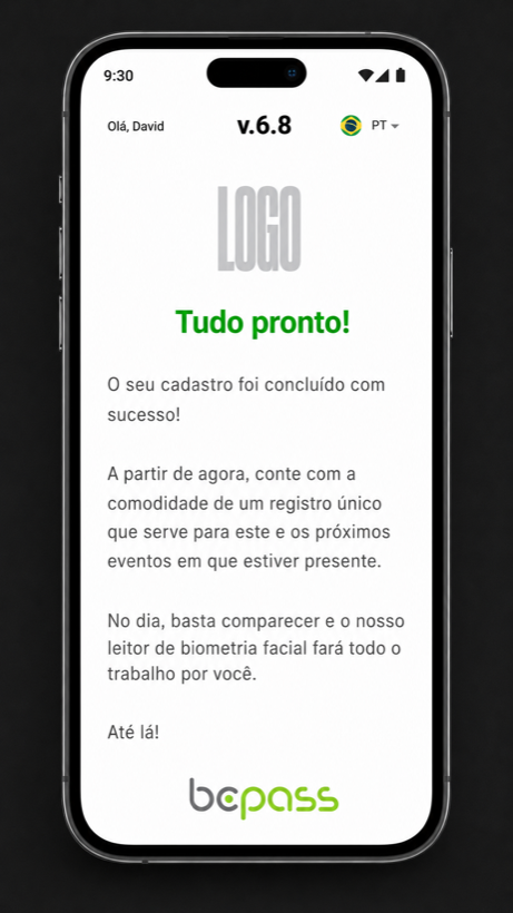 Tela de confirmação do cadastro concluído com sucesso